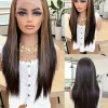 Lace Front Wig Blended Human Hair Synthetic Mix Natural Black Long  Hairpieces For Black Women Beginner Friendly Daily Wear