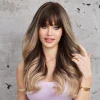 Brown Blonde Omber Long  Wavy Wig With Bangs for Women Synthetic Wigs Natural Daily Cosplay Party High Temperature Fake Hair
