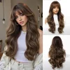 Long Blonde Ombre Wavy Synthetic Wigs with Dark Roots for Women Perfect for Daily Cosplay Natural Hairs Bangs Wig Heat Resistant