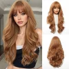 Long Blonde Ombre Wavy Synthetic Wigs with Dark Roots for Women Perfect for Daily Cosplay Natural Hairs Bangs Wig Heat Resistant