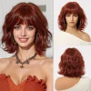 Brown to Blonde Ombre Synthetic Wig Short Curly with Straight Bangs for Women Heat Resistant Natural Look Hair for Daily Party