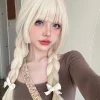 26Inch Blonde Platinum Golden Synthetic Wigs With Bang Long Natural Straight Hair Wig for Women Hime Cut Cosplay Heat Resistant
