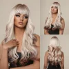 Brown Blonde Omber Long  Wavy Wig With Bangs for Women Synthetic Wigs Natural Daily Cosplay Party High Temperature Fake Hair