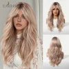 Long Blonde Ombre Wavy Synthetic Wigs with Dark Roots for Women Perfect for Daily Cosplay Natural Hairs Bangs Wig Heat Resistant