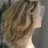 S1de78782215a452cb44c44704f7fa51f6.webp Synthetic Lace Front Wig Short Wavy Bob Wig for Women Blonde Highlights Glueless HD 13X4 Lace Front Wig Pre Plucked Middle Part