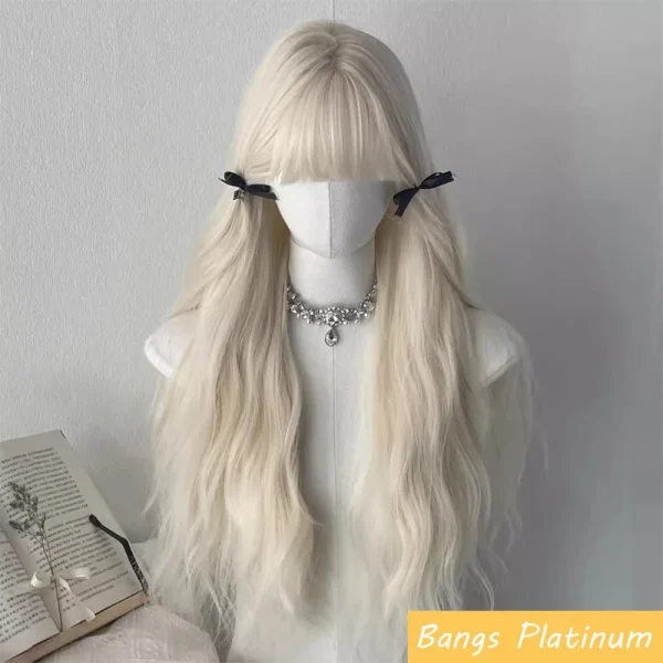 Synthetic Long Body Wave Black And Gray Ombre Cosplay Wigs White Blonde for Women Long Wavy Hair Natural Lolita