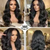 Lace Front Wig Blended Human Hair Synthetic Mix Natural Black Long  Hairpieces For Black Women Beginner Friendly Daily Wear