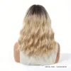 Brown to Blonde Ombre Synthetic Wig Short Curly with Straight Bangs for Women Heat Resistant Natural Look Hair for Daily Party