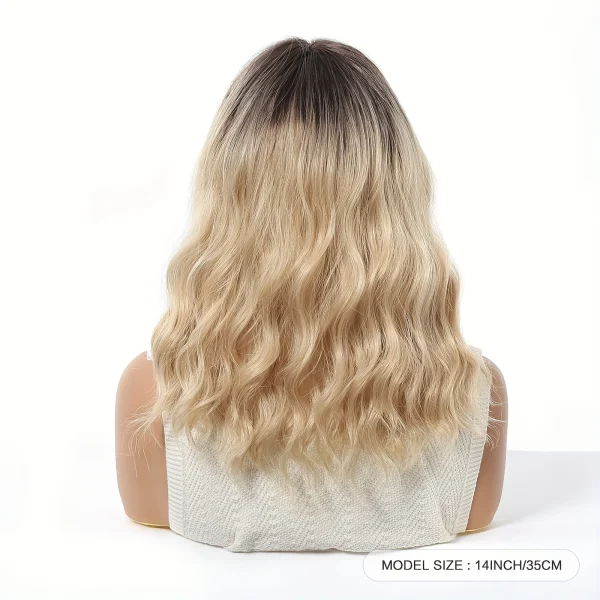 Brown to Blonde Ombre Synthetic Wig Short Curly with Straight Bangs for Women Heat Resistant Natural Look Hair for Daily Party