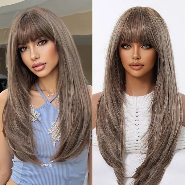 Blonde Golden Wig With Bangs Long Straight Hair Natural Wig For Women Cosplay Wigs Heat Resistant Synthetic  Fake Hair