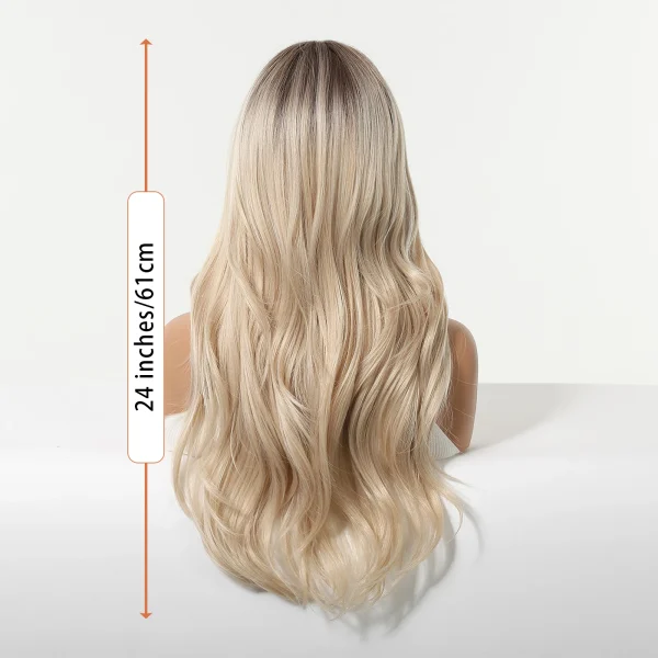 Long Blonde Ombre Wavy Synthetic Wigs with Dark Roots for Women Perfect for Daily Cosplay Natural Hairs Bangs Wig Heat Resistant