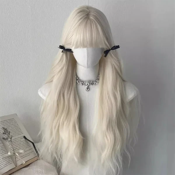 Synthetic Long Body Wave Black And Gray Ombre Cosplay Wigs White Blonde for Women Long Wavy Hair Natural Lolita