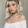 S3a781ceda15c4497b89a10fd6cb6c25d1.webp Ombre Blonde Brown Synthetic Short Wavy Wigs with Bangs Platinum Bob Cosplay Halloween Lolita Hair Wigs for Women Heat Resistant