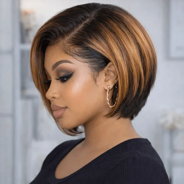 Lace Wig, Inner Net Size 13x5x1 Inches, Side T-Parting, 180% Density, Natural Brazilian Wave, 8-Inch Short Straight Hair