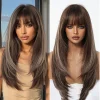 Blonde Golden Wig With Bangs Long Straight Hair Natural Wig For Women Cosplay Wigs Heat Resistant Synthetic  Fake Hair