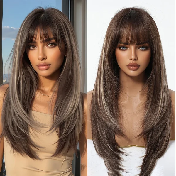 Blonde Golden Wig With Bangs Long Straight Hair Natural Wig For Women Cosplay Wigs Heat Resistant Synthetic  Fake Hair