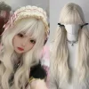Synthetic Long Body Wave Black And Gray Ombre Cosplay Wigs White Blonde for Women Long Wavy Hair Natural Lolita