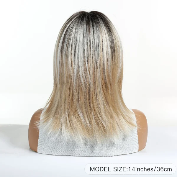 Brown Blonde Ombre Synthetic Wigs Short Straight Layered Wig for Women Afro Heat Resistant Cosplay Daily Natural Hair with Bangs