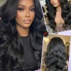 Lace Front Wig Blended Human Hair Synthetic Mix Natural Black Long  Hairpieces For Black Women Beginner Friendly Daily Wear