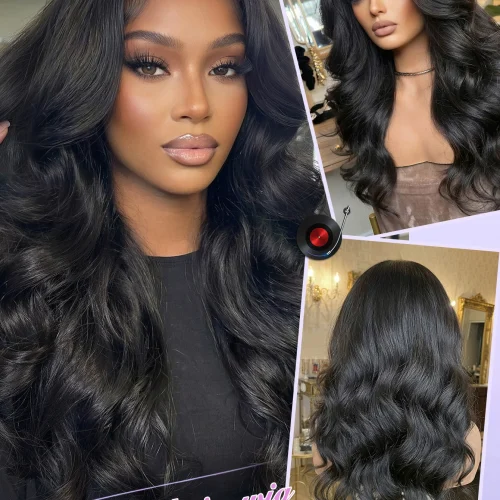 Lace Front Wig Blended Human Hair Synthetic Mix Natural Black Long  Hairpieces For Black Women Beginner Friendly Daily Wear