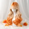 Orange Blonde Ombre Long Wavy Synthetic Wig with Bangs for Women, Cosplay Lolita Party Daily Wear Full Wig
