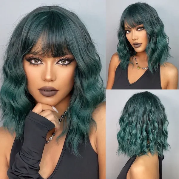S617c650b532945b089c6a674e1ff301c3.webp Ombre Blonde Brown Synthetic Short Wavy Wigs with Bangs Platinum Bob Cosplay Halloween Lolita Hair Wigs for Women Heat Resistant