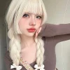 26Inch Blonde Platinum Golden Synthetic Wigs With Bang Long Natural Straight Hair Wig for Women Hime Cut Cosplay Heat Resistant