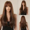 Brown Blonde Omber Long  Wavy Wig With Bangs for Women Synthetic Wigs Natural Daily Cosplay Party High Temperature Fake Hair