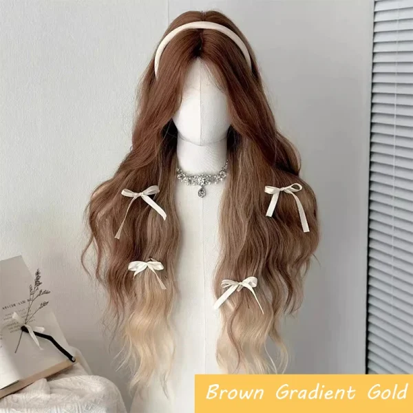 Synthetic Long Body Wave Black And Gray Ombre Cosplay Wigs White Blonde for Women Long Wavy Hair Natural Lolita