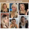 24inch Ombre Blonde Long Straight Wig with Bangs Synthetic Heat Resistant Hair for Daily Party Cosplay Wear Everyday Accessory