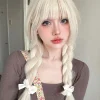 26Inch Blonde Platinum Golden Synthetic Wigs With Bang Long Natural Straight Hair Wig for Women Hime Cut Cosplay Heat Resistant