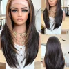 Lace Front Wig Blended Human Hair Synthetic Mix Natural Black Long  Hairpieces For Black Women Beginner Friendly Daily Wear