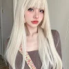 26Inch Blonde Platinum Golden Synthetic Wigs With Bang Long Natural Straight Hair Wig for Women Hime Cut Cosplay Heat Resistant