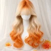Orange Blonde Ombre Long Wavy Synthetic Wig with Bangs for Women, Cosplay Lolita Party Daily Wear Full Wig