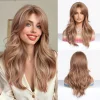 Long Blonde Ombre Wavy Synthetic Wigs with Dark Roots for Women Perfect for Daily Cosplay Natural Hairs Bangs Wig Heat Resistant