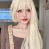 26Inch Blonde Platinum Golden Synthetic Wigs With Bang Long Natural Straight Hair Wig for Women Hime Cut Cosplay Heat Resistant