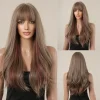 Brown Blonde Omber Long  Wavy Wig With Bangs for Women Synthetic Wigs Natural Daily Cosplay Party High Temperature Fake Hair