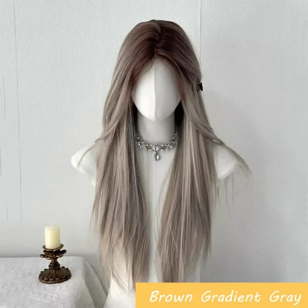 Synthetic Long Body Wave Black And Gray Ombre Cosplay Wigs White Blonde for Women Long Wavy Hair Natural Lolita