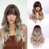 Brown Blonde Omber Long  Wavy Wig With Bangs for Women Synthetic Wigs Natural Daily Cosplay Party High Temperature Fake Hair