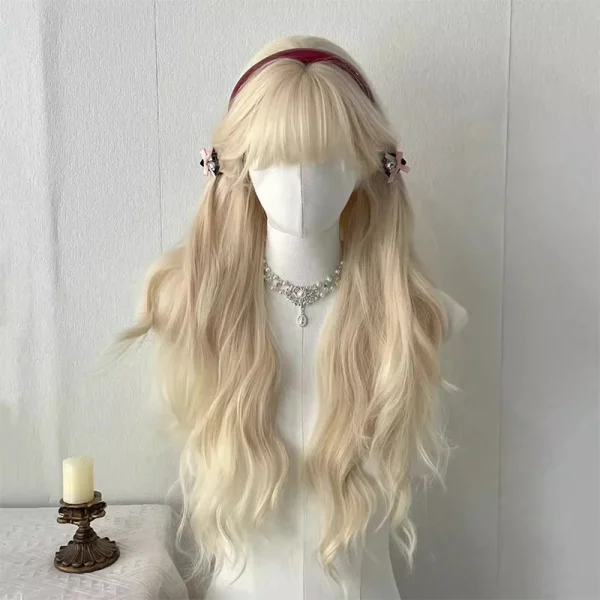 Synthetic Long Body Wave Black And Gray Ombre Cosplay Wigs White Blonde for Women Long Wavy Hair Natural Lolita