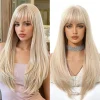 Blonde Golden Wig With Bangs Long Straight Hair Natural Wig For Women Cosplay Wigs Heat Resistant Synthetic  Fake Hair