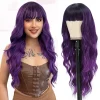 Synthetic Long Blonde Wigs with Bangs for Women Curly Wavy Hair Wigs Heat Resistant Fiber Wigs for Daily Party Use 26 Inches