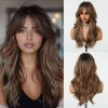 Long Blonde Ombre Wavy Synthetic Wigs with Dark Roots for Women Perfect for Daily Cosplay Natural Hairs Bangs Wig Heat Resistant