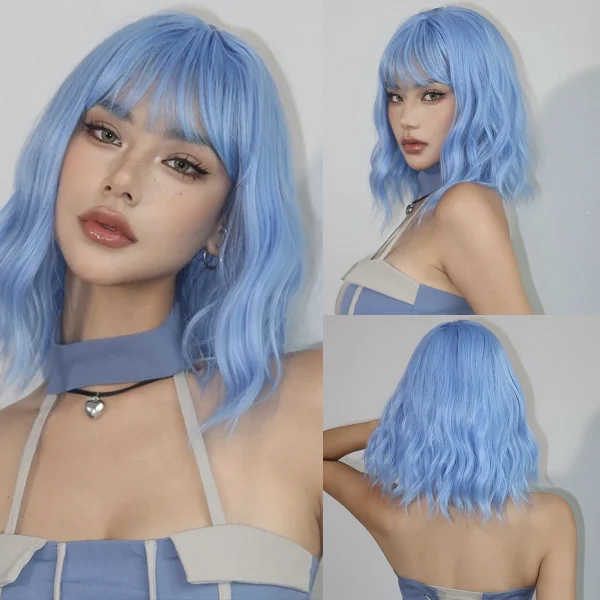 Sabbac3f333b64972ba46ac18de02171bA.webp Ombre Blonde Brown Synthetic Short Wavy Wigs with Bangs Platinum Bob Cosplay Halloween Lolita Hair Wigs for Women Heat Resistant