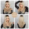 24inch Ombre Blonde Long Straight Wig with Bangs Synthetic Heat Resistant Hair for Daily Party Cosplay Wear Everyday Accessory