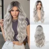 Long Blonde Ombre Wavy Synthetic Wigs with Dark Roots for Women Perfect for Daily Cosplay Natural Hairs Bangs Wig Heat Resistant