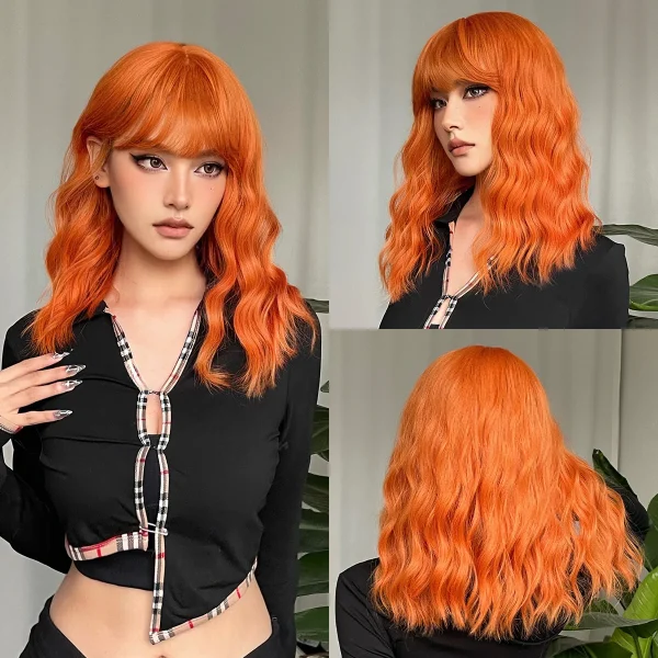 Sbea76ca8965e48adb19a0cbd972462caW.webp Ombre Blonde Brown Synthetic Short Wavy Wigs with Bangs Platinum Bob Cosplay Halloween Lolita Hair Wigs for Women Heat Resistant