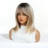 Brown Blonde Ombre Synthetic Wigs Short Straight Layered Wig for Women Afro Heat Resistant Cosplay Daily Natural Hair with Bangs