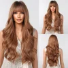 Brown Blonde Omber Long  Wavy Wig With Bangs for Women Synthetic Wigs Natural Daily Cosplay Party High Temperature Fake Hair