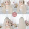 26Inch Blonde Platinum Golden Synthetic Wigs With Bang Long Natural Straight Hair Wig for Women Hime Cut Cosplay Heat Resistant